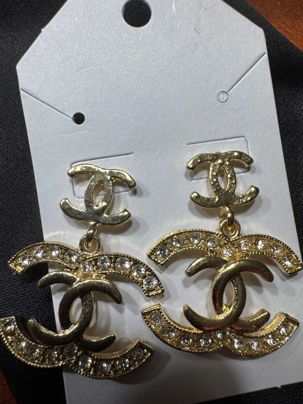 Gold-Tone Crystal Interlocking CC Drop Earrings